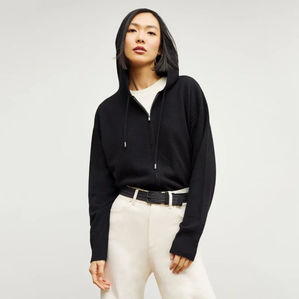 MM Lafleur Judith Cashmere Zip Up Hooded Sweater - Black XL